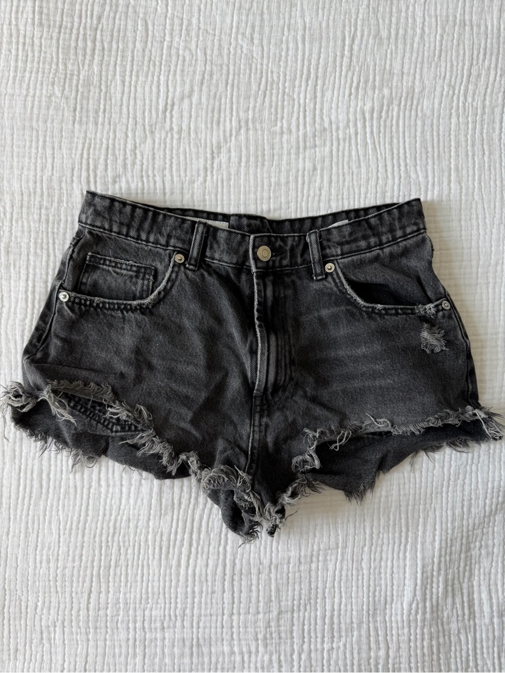 Zara Black Distressed High-Rise Denim Shorts